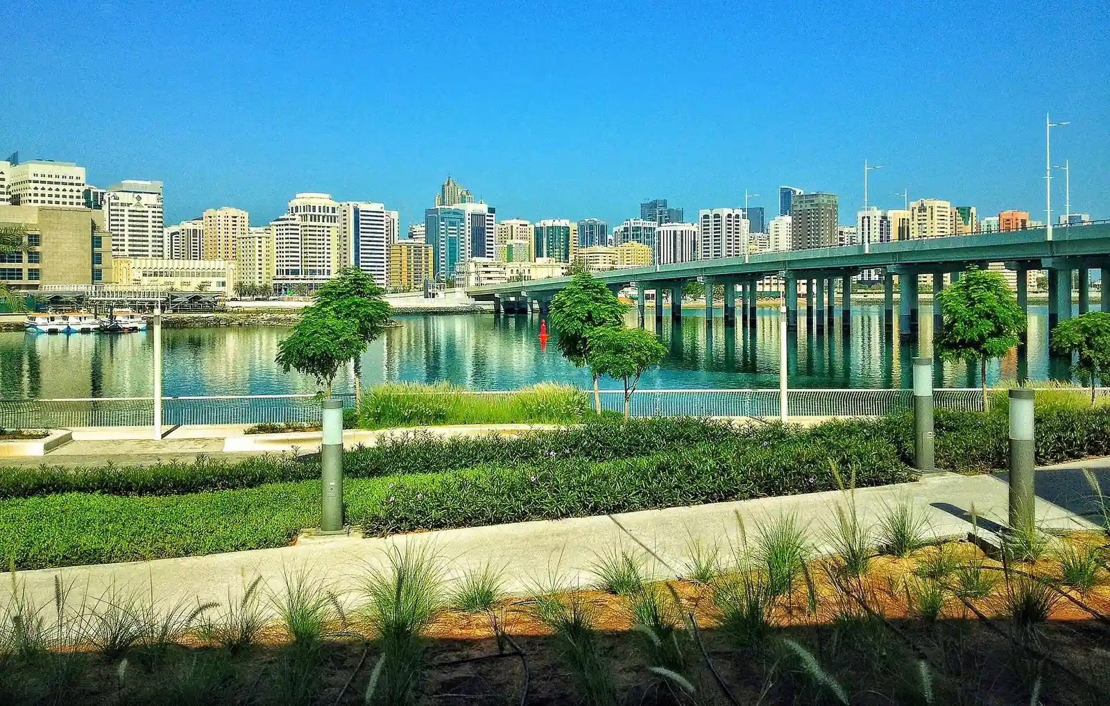 Promenade on Al Maryah Island looking across to the Tourist Club Area skyline