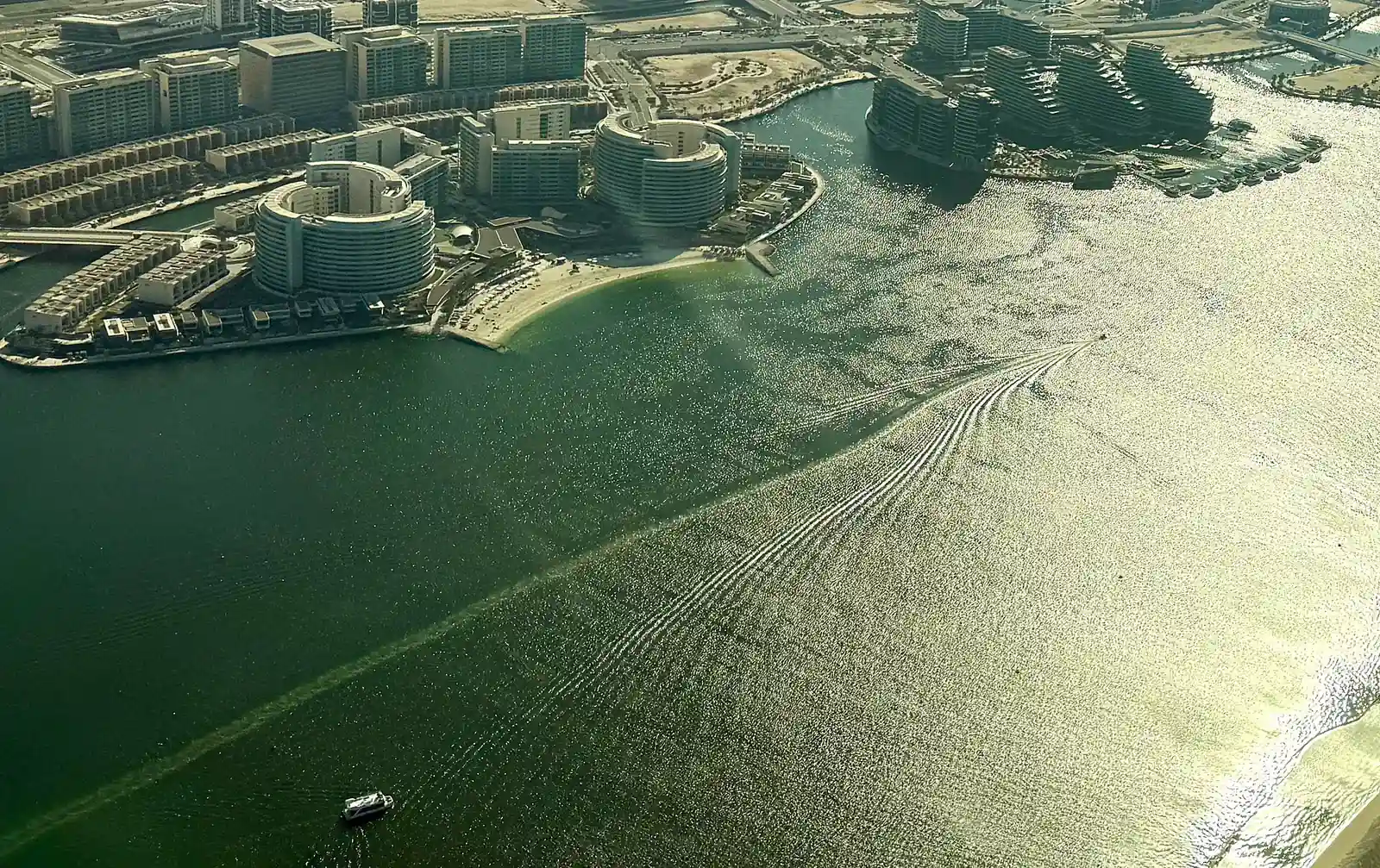 Aerial view of Al Raha Bay, Al Muneera Island and Al Bandar marina